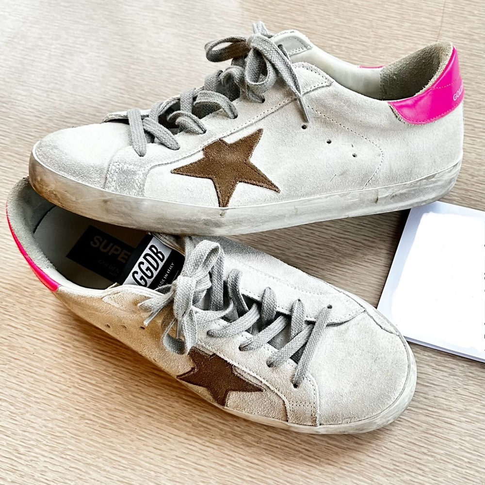 GOLDEN GOOSE White, Golden Brown and Shocking Pink Superstars Size 41